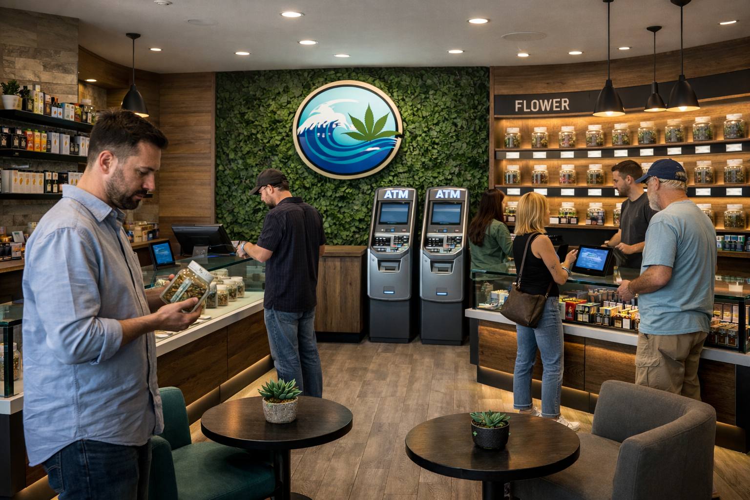 ATM access inside a modern cannabis dispensary